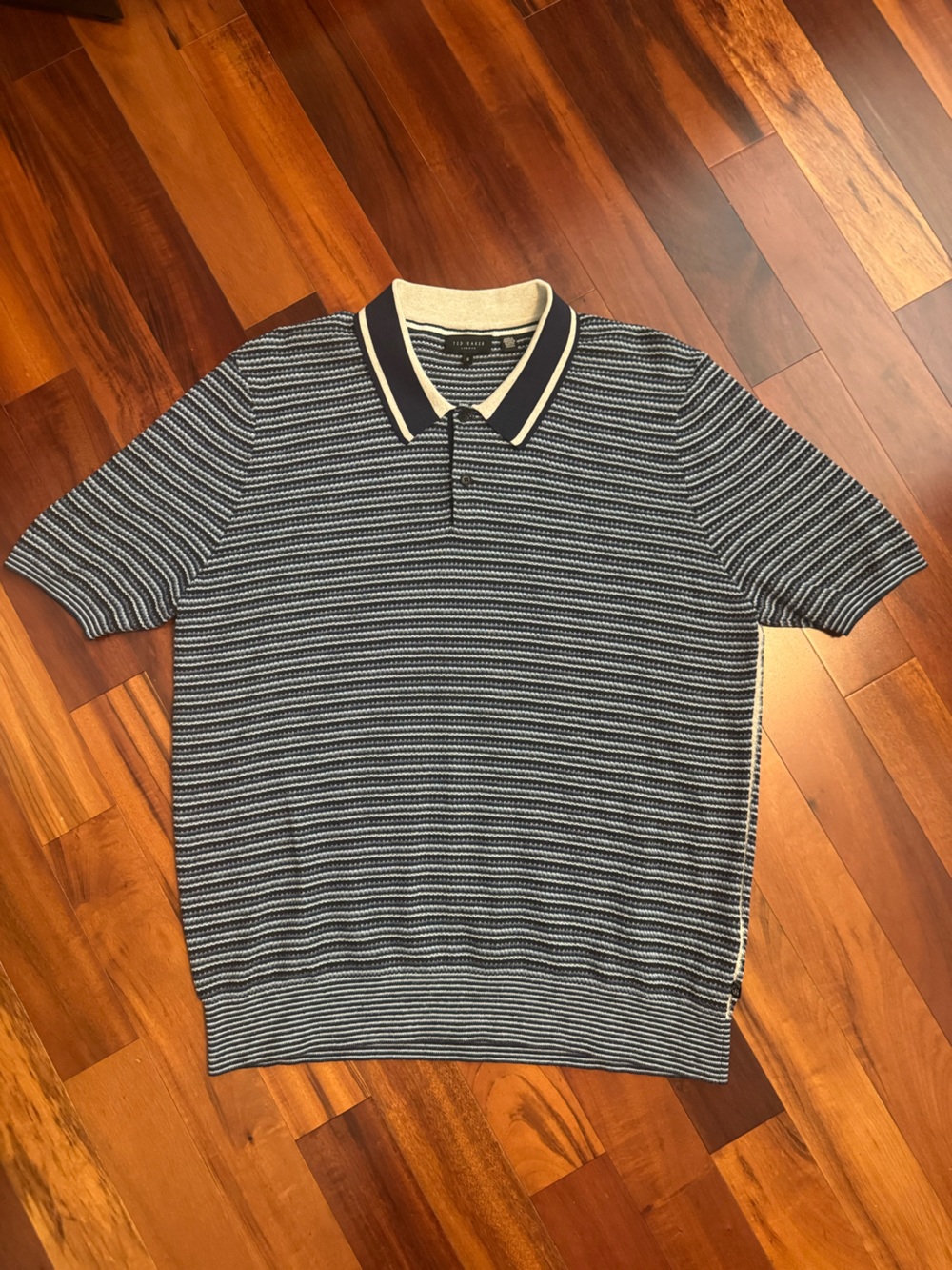 Ted Baker London Navy and Cream Striped Knit Polo
